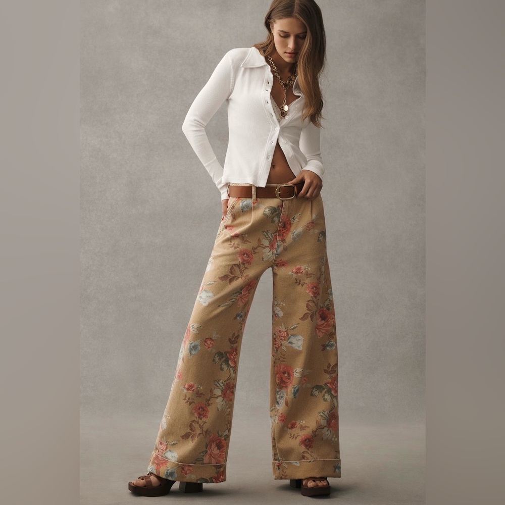 Anthropology Pilcro Leon Double Jeans Floral Print Edition Brand New size 27